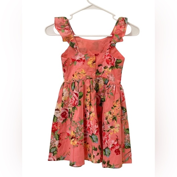 Zunie | Girls Orange and Pink Pleated Sundress with Flutter Sleeves - Picture 2 of 3